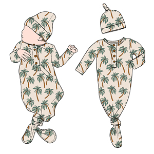 Little Glow Kid Wholesale Breathable <strong>Newborn</strong> Baby Knotted <strong>Gown</strong> Sleeping Bag Matching Beanie for Kids Children - Product Image 1