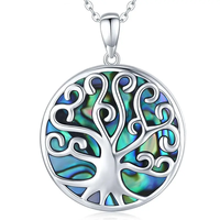 Nouveau collier pendentif arbre de vie en coquille d'ormeau plaqué rhodium en argent sterling 925