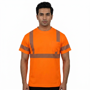 Factory Made Polyester Safety <b>T</b>-<b>Shirt</b> Class 1 High Visibility Construction Work Customized Logo LED <b>Flash</b> Waterproof Clush - Product Image 1