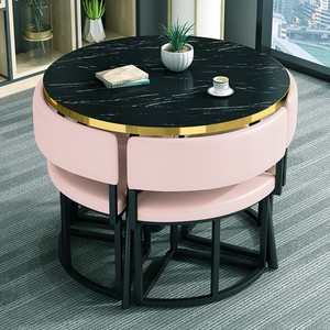 Yer Tasarruflu Katlanabilir Yemek Masası Sandalye Seti Çizilmez Sinterlenmiş Taş Üst Tabla İstiflenebilir PU Sandalyeler Modern İskandinav Tasarımı - Product Image 2