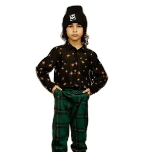 T-shirt design 100% coton pour garçon et enfant, chemise noire avec impression d'étoiles