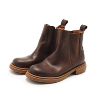 Bottines Chelsea en cuir véritable marron pour femmes, chaussures décontractées à talon bas confortables, chaussures élégantes pour femmes