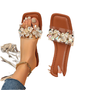 2026 Summer Outdoor Korean Square-Toe Slip-On <b>Sandals</b> Medium Thick-Soled Casual Slides Transparent Strap <b>Flat</b> Fashion Trend - Product Image 1