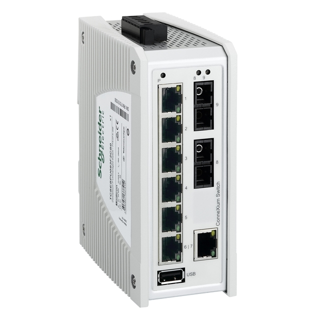 Industrial 7 Copper 2 Fiber Optic Unmanaged Ethernet Switch TCSESPU093F2CS0 12 24V DC DIN Rail for Factory Automation