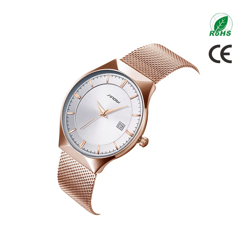 SINOBI S9658L 브랜드 시계 좋은 품질 스테인레스 메쉬 스틸 밴드 남자 시계 대형 다이얼 비즈니스 손목 시계 montres-homm