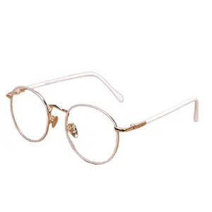 Anteojos de montura redonda grande para mujer, gafas clásicas de Metal, blancas, elegantes, con montura óptica para estudiantes