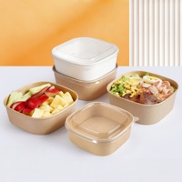 Bols en papier kraft de 500/750/1000/1300 ml, personnalisation à faible MOQ, bol en papier kraft brun de 16 oz avec couvercle transparent en PET/PP