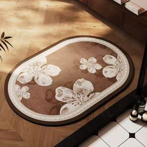 Tapis de Salle de Bain Super Absorbant Style Rétro Classique Boue de Diatomée Lavable en Caoutchouc Tapis de Sol Antidérapant Paillasson Style Européen Fleur - Product Image 6