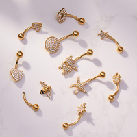 Anneau de nombril personnalisé en forme de cœur, entièrement serti de zircone cubique, barre de nombril hypoallergénique en acier inoxydable, bijou de piercing corporel avec boule