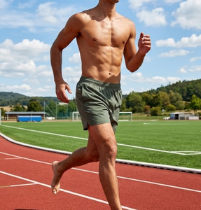 กางเกงกีฬาขาสั้นผู้ชายมีกระเป๋าใส่กุญแจแบบซ่อน ผ้าตาข่ายแห้งเร็วสำหรับวิ่ง พร้อมลายพิมพ์แบบซับลิเมชั่นตามสั่งสำหรับวิ่งมาราธอน - Product Image 1