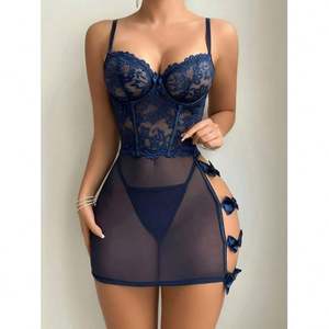 H3967 Vestido Babydoll Sexy con Encaje en Contraste, Lencería Picante para Chicas, Conjunto de Lencería con Sujetador Push-Up y Camisón de Malla - Product Image 2