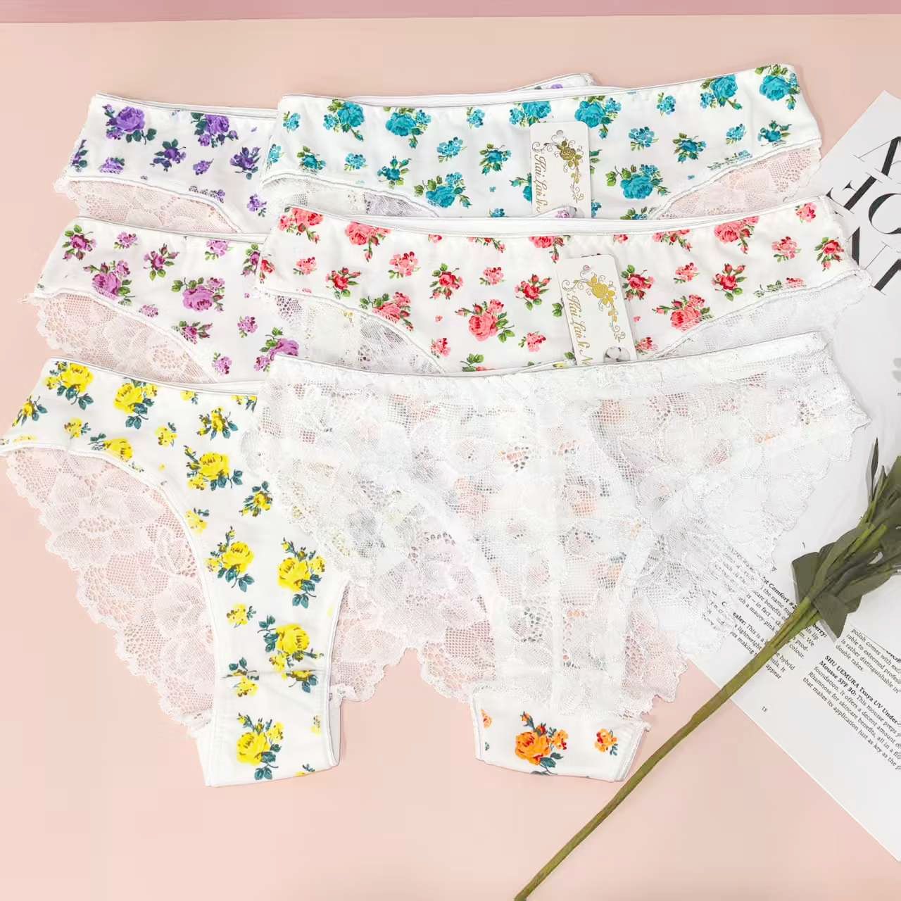 Women Printing Flower Lace Panties Cotton Wholesale 12pcs/pack Mix Colors One Dozen Women Panties