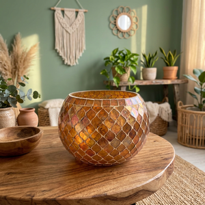 Portavelas Redondo de Mosaico de Vidrio Hecho a Mano con Impresión Troquelada para Decoración de Centros de Mesa en el Hogar, Bodas y Navidad - Product Image 3