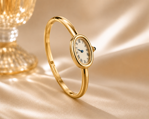 Custom 28MM Stainless Steel 18K Gold Oval Bangle <b>Watch</b> for Women – Minimalist Roman Dial Elegant Bracelet Wristwatch - Product Image 2