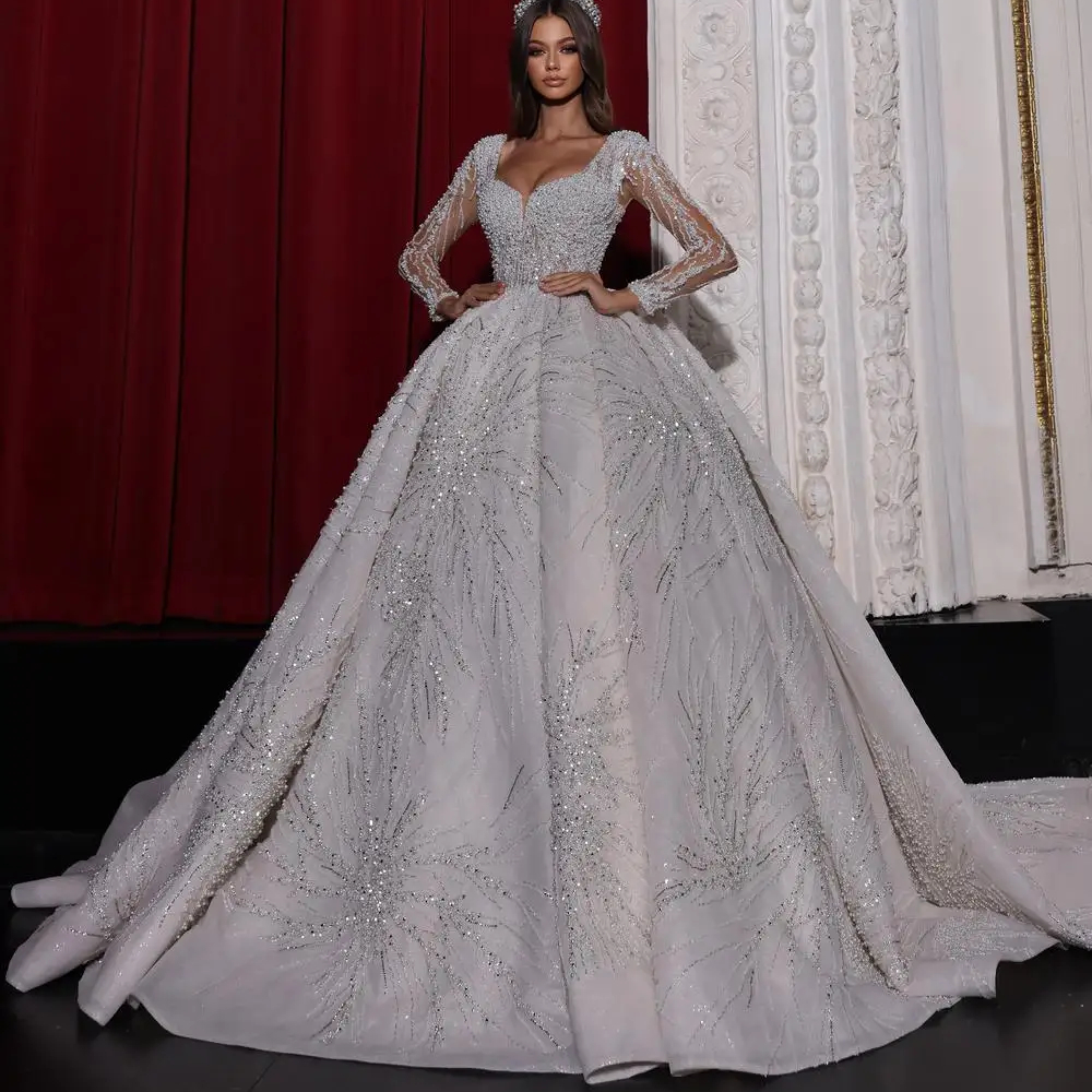 open lace back dress Long Sleeves Wedding Dress Princess Bridal Wear With Lace Appliques   27dress