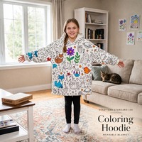 Couverture à Capuche Lavable en Polaire Sherpa Tissée Colorée pour Enfants et Adultes, Grande Taille, à Colorier avec Marqueurs Permanents