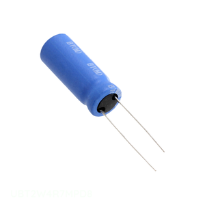 Condensador Radial de Aluminio UBT2W4R7MPD8 de 4.7 uF, 20%, 450V, Canal del Fabricante, Tipo Through Hole - Product Image 1