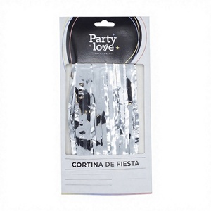 Rideau de paillettes argentées Party Love 1x2m, forme de pluie, décoration de fête festive, Saint-Valentin, tout événement, aluminium/métallique - Product Image 1