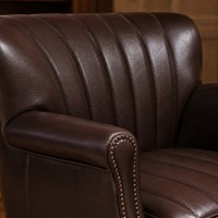 Fauteuil en cuir véritable de style américain avec structure en bois, design moderne, idéal pour salon, chambre, salle à manger, lecture, appartement