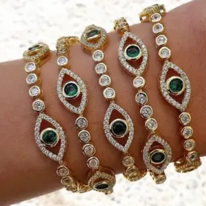 18k Gold Plated Eye of evil Bracelet Turkey Adjustable Zircon Bracelet luck Crystal diamond women Copper Chain Wholesale