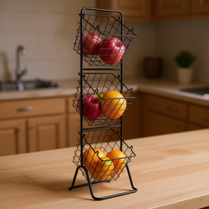 Support à fruits à 3 niveaux en fil métallique, hauteur réglable, en métal noir, style industriel, 33x15x85cm - Product Image 2