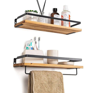 Estantes Plegables Dobles de <span class=keywords><strong>Madera</strong></span> Pintada Ecológicos Modernos, Marco de Metal, <span class=keywords><strong>Toallero</strong></span>, Montaje en <span class=keywords><strong>Pared</strong></span>, Multifuncionales, Duraderos - Product Image 2