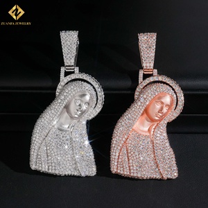 Hip Hop Pendant 925 <b>Silver</b> Rose Gold Plated Religious Madonna Pendant Moissanite Iced Out Catholic Themed Unisex <b>Charm</b> Pendant - Product Image 1