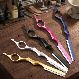 Mirha Instruments MI-421 Hair <b>Cutter</b> Single <b>Edge</b> Blade Straight Carbon Steel Safety Razor Rubber Handle Right-Handed for Hair - Product Image 4