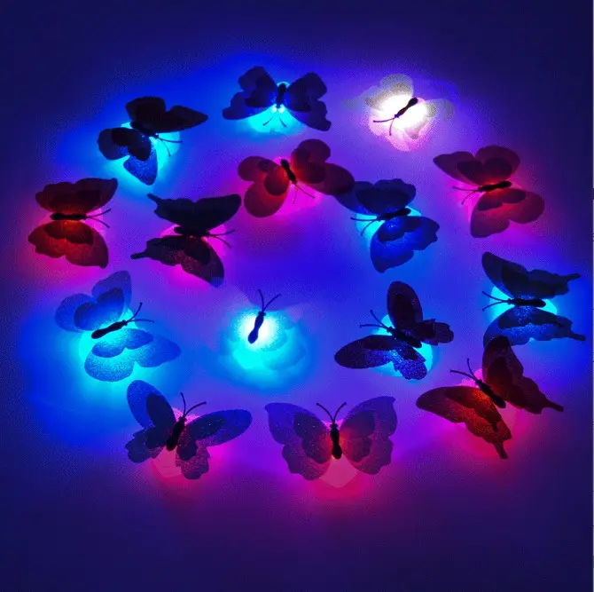New 1pc LED 3D Wall Sticker Butterfly Glowing Wall Night Light Lamp Home Decor DIY Living Room Butterfly Wall Sticker
