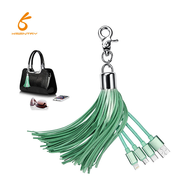 Hot Selling 3-in-1 Nylon Leather Tassel Key Chain USB Charging/Sync Data Cable IOS Compatible for iPhone 3A Fast Charging