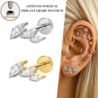 Piercing Labret Freya G23 en Titane sans Filetage, à Dos Plat, pour Hélix, Cartilage, Tragus, Bijou de Piercing Corporel pour Femmes et Hommes