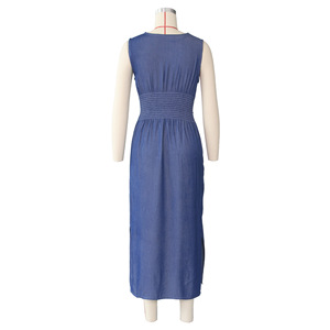 Sleeveless <strong>Loose</strong> Maxi Women Summer <strong>Dresses</strong> High-slit Denim <strong>Dress</strong> - Product Image 5