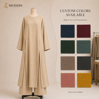 Ensemble Abaya Minimaliste en Mélange de Lin OEM, Robes Longues à Manches Longues et Pantalon Large pour Femmes