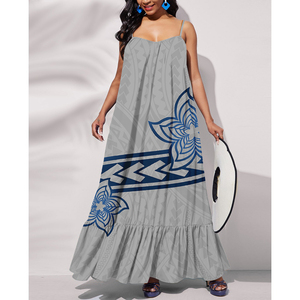 Fabricants de vêtements personnalisés bleu marine Plumeria imprimé Sexy écharpe longue robe polynésienne hawaïenne <span class=keywords><strong>grande</strong></span> taille robe décontractée <span class=keywords><strong>2023</strong></span> - Product Image 4