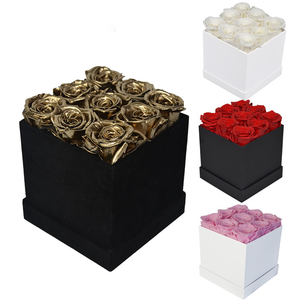 Caja de regalo eterna para siempre de Venta caliente con flor <span class=keywords><strong>inmortal</strong></span> eterna real estabilizada 9 piezas de rosas preservadas en caja cuadrada - Product Image 5