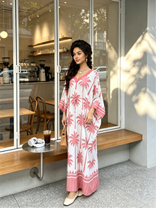 Elegante Abito Lungo da Donna con Stampa Floreale Rossa, Colletto Alto, Bottoni, <span class=keywords><strong>Vestito</strong></span> Estivo Casual Plus Size - Product Image 5
