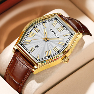 Montre classique pour homme OEM ODM, cadran à chiffres romains, bracelet en cuir, montre-bracelet décontractée pour affaires, étanche, calendrier, montre à quartz - Product Image 5