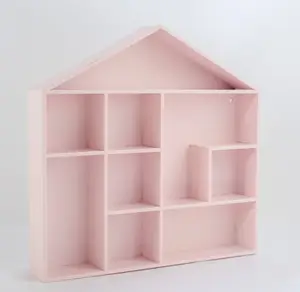 Small Toys Display Wooden Wall Decorative Shelf Kids House Shaped Various Color Wood Hang Painted