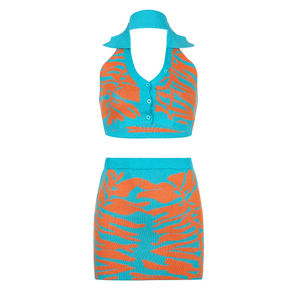 时尚贴身马球领裙针织套装毛衣裁剪上衣女装迷你裙套装 - Product Image 6