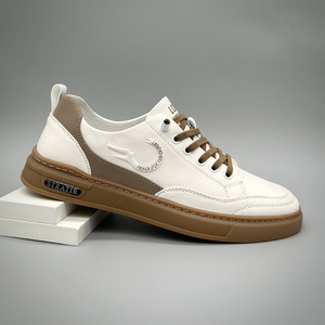 Baskets classiques blanches en cuir pleine fleur pour hommes, chaussures décontractées à semelle souple, tendance printemps/automne pour jeunes - Product Image 2