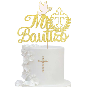 Décoration de gâteau en forme de colombe de la paix, croix et inscription « Dieu bénisse le bébé » pour baptême - Product Image 1
