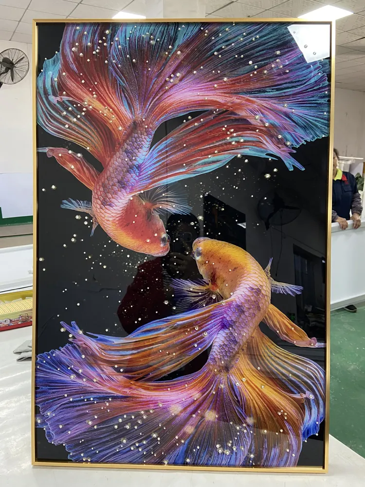 Funtuart stampato Still Life animale astratto Poster di pesce koi porcellana di cristallo decorativo dipinto fortunato tela su olio