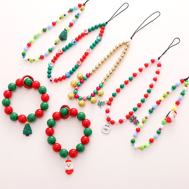 Christmas Phone Charm Beaded Strap Phone Case Jewelry Accessories Phone Lanyard Wrist Strap Cellphone Charm String Keychain
