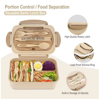 Boîte de rangement alimentaire pour micro-ondes étanche avec couverts, boîte à lunch pour pique-nique pour adultes, boîte à lunch compartimentée, boîte à bento en plastique