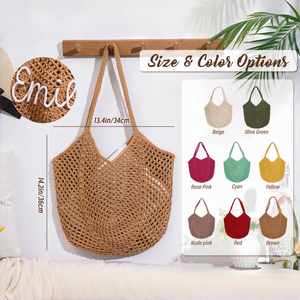 Crochet Beach Tote, Boho Cotton Net Market Pouch, Custom Trip <b>Bag</b>, Summer Shoulder <b>Bag</b> for Women, <b>Bridesmaid</b> <b>Gift</b> - Product Image 5