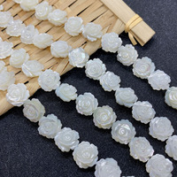 Perles en coquille naturelle blanche sculptées en forme de rose, double face, pour la création de bijoux DIY, 6 mm, 8 mm, 10 mm, 12 mm