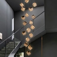Lustre LED carré en cristal personnalisé, luminaire suspendu moderne pour villa, escalier, hôtel et éclairage de salle à manger