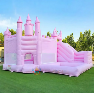 Château gonflable rose facile à installer avec toboggan et piscine à balles, en PVC durable, <span class=keywords><strong>pour</strong></span> mariages, divertissement en plein air, équipement <span class=keywords><strong>de</strong></span> jeu sûr <span class=keywords><strong>pour</strong></span> les enfants - Product Image 3