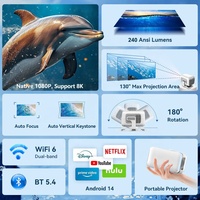 Mini Proyector de Video Portátil Inteligente Full HD 1080P 8K de Tiro Corto, Android 14, WiFi, BT 5G, 3D, TV, Cine en Casa, Proyector para Juegos