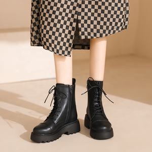 Botas de Invierno para Mujer con Parte Superior de Piel de Vacuno, Forro de Piel, Resistentes al Desgaste, Suela Gruesa, Tacón Redondo, Color Negro - Product Image 2